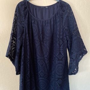 Navy Blue Laced Above Knee Dress